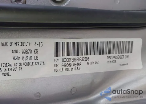 2015 Dodge Dart Sxt z USA, uszkodzony, nr VIN 1C3CDFBB0FD336580